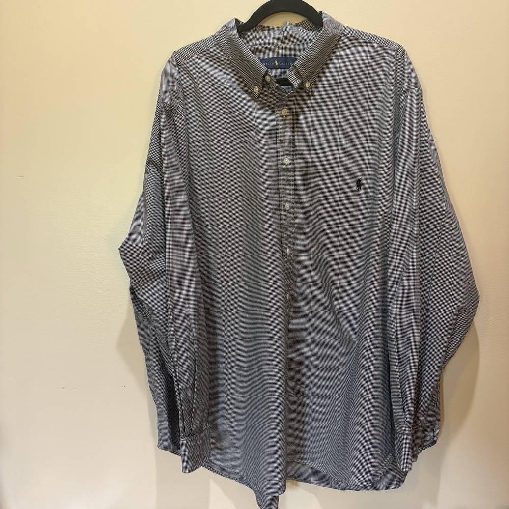 Ralph Lauren Pony Check Long Sleeve Cotton Button Down Shirt 3XB Big Black White